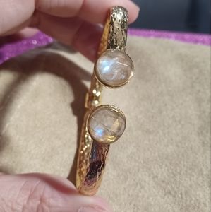 Gold moonstone hinge cuff bracelet
